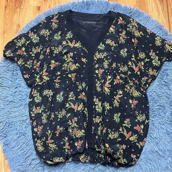 Patterson J Kincaid Bird Floral Print Silk Tunic Blouse Size S - Picture 1 of 5